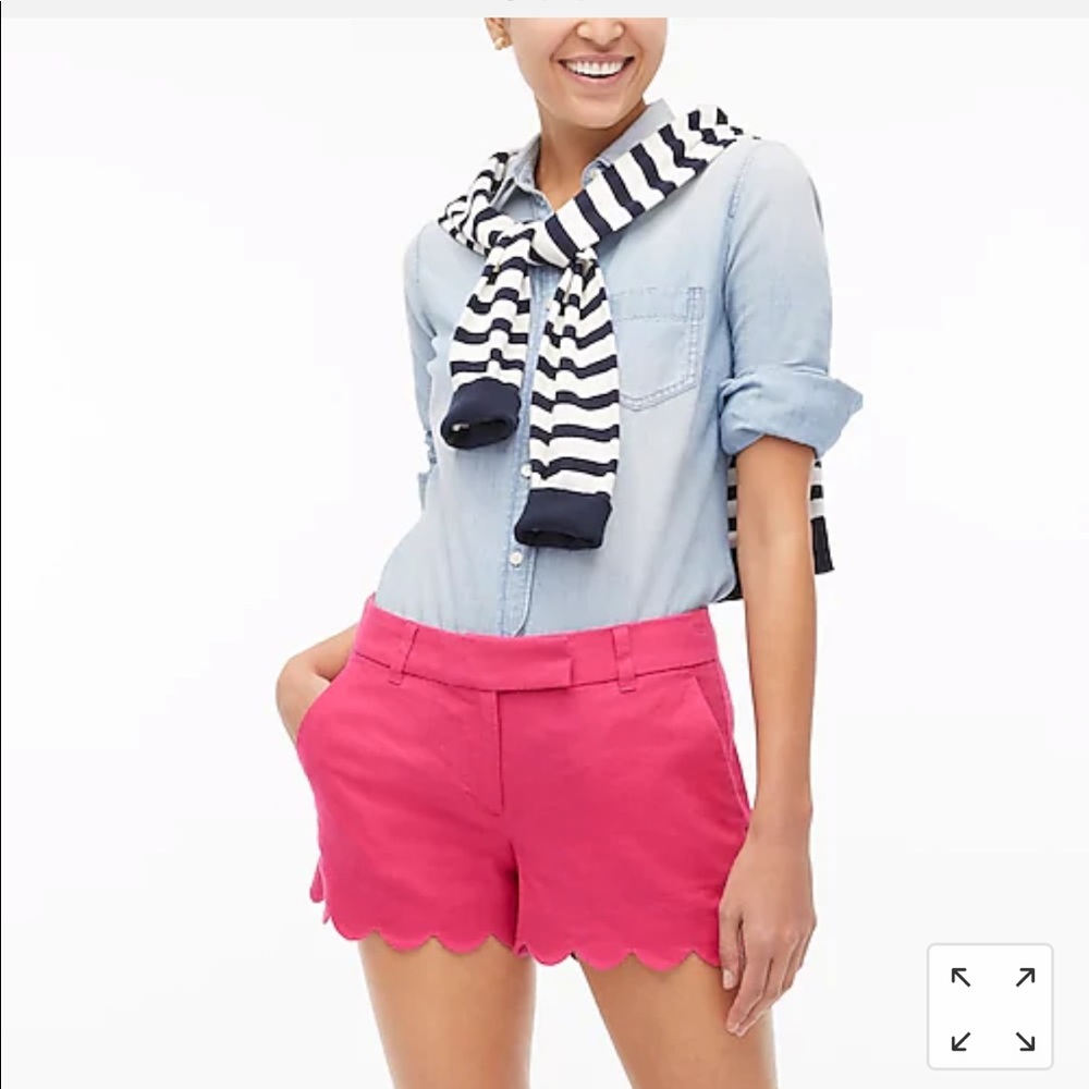 J Crew 4” linen-cotton scalloped hem shorts